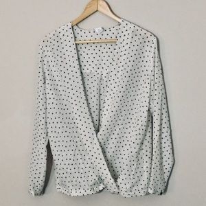 Club Monaco Silk Wrap Blouse with Polka Dots Small